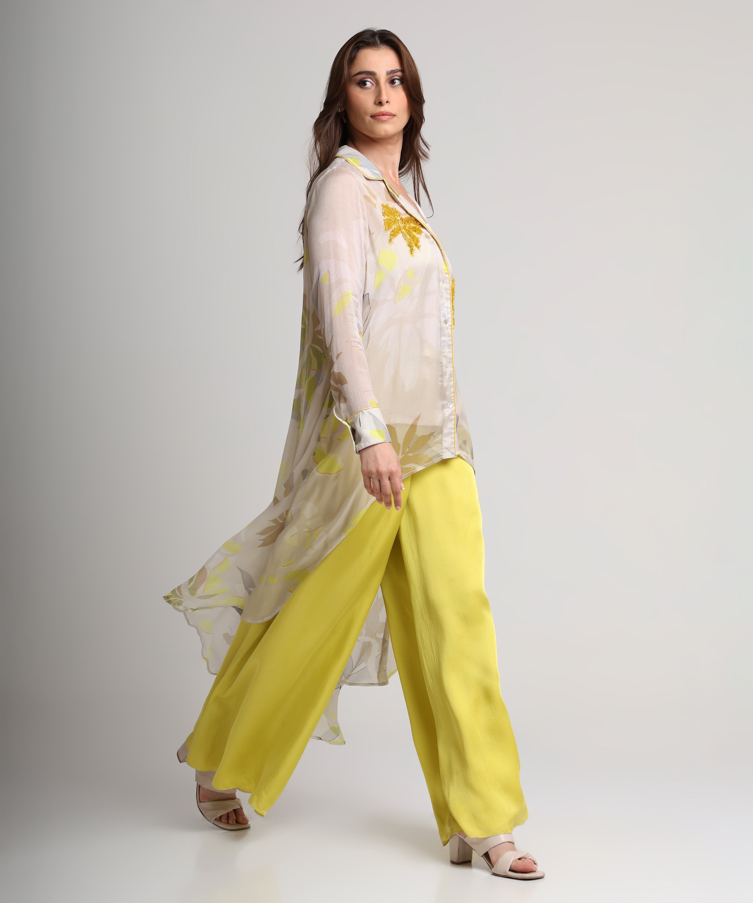 Beige neon abstract floral print shirt