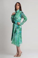 Green Geometric art print shirt dress