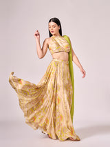 Lime green geometric print  lehenga set