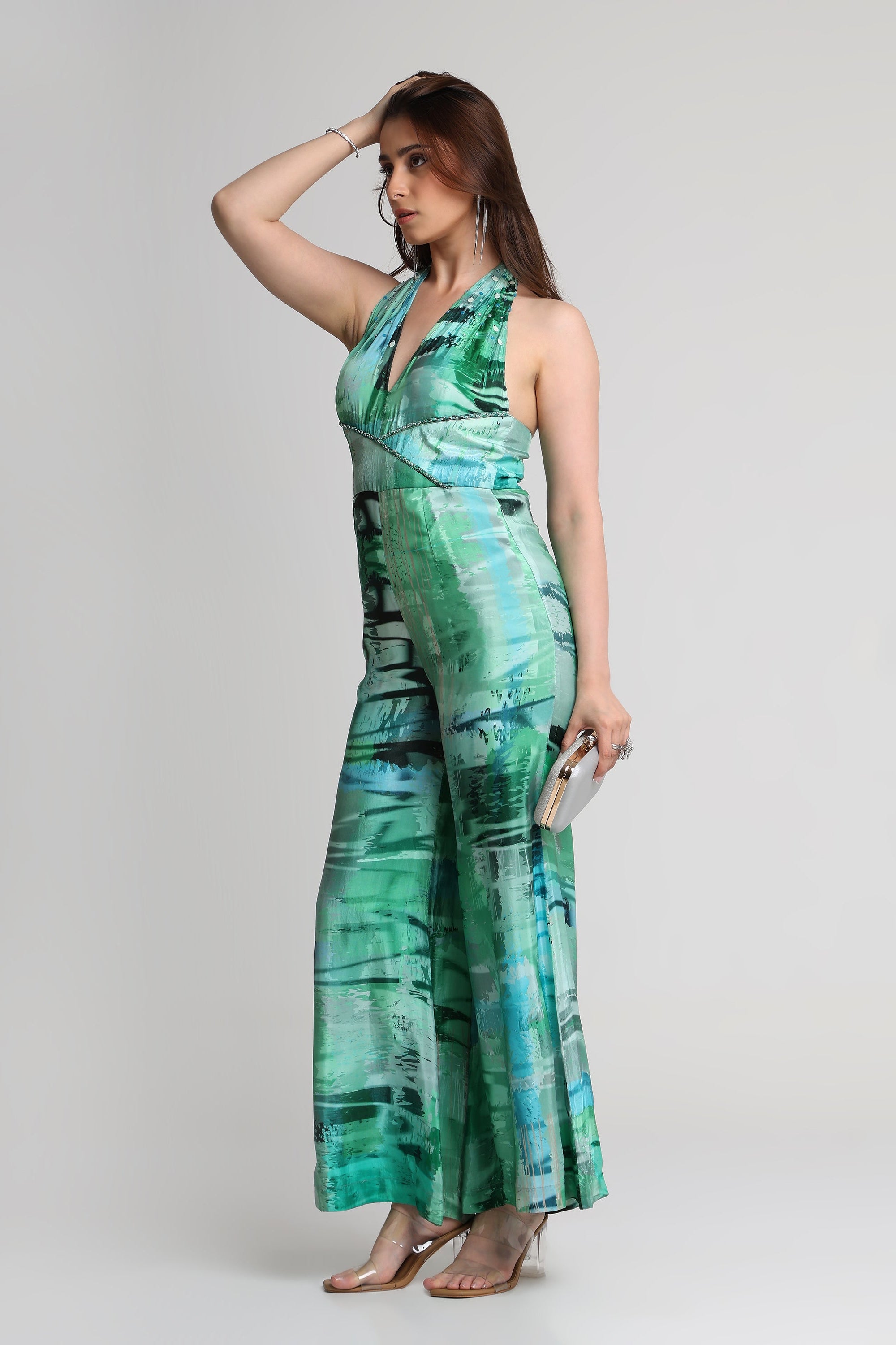 Green Geometric art print jumpsuit