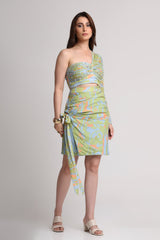 Green blue abstract print top