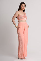 Peach abstract floral lines print top and pant set