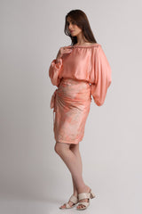 Peach abstract floral lines print top and skirt set