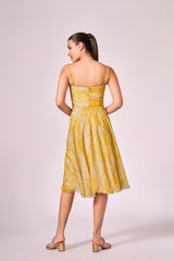 Grey yellow forest print midi dress