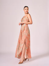 Apricot abstract floral print maxi dress