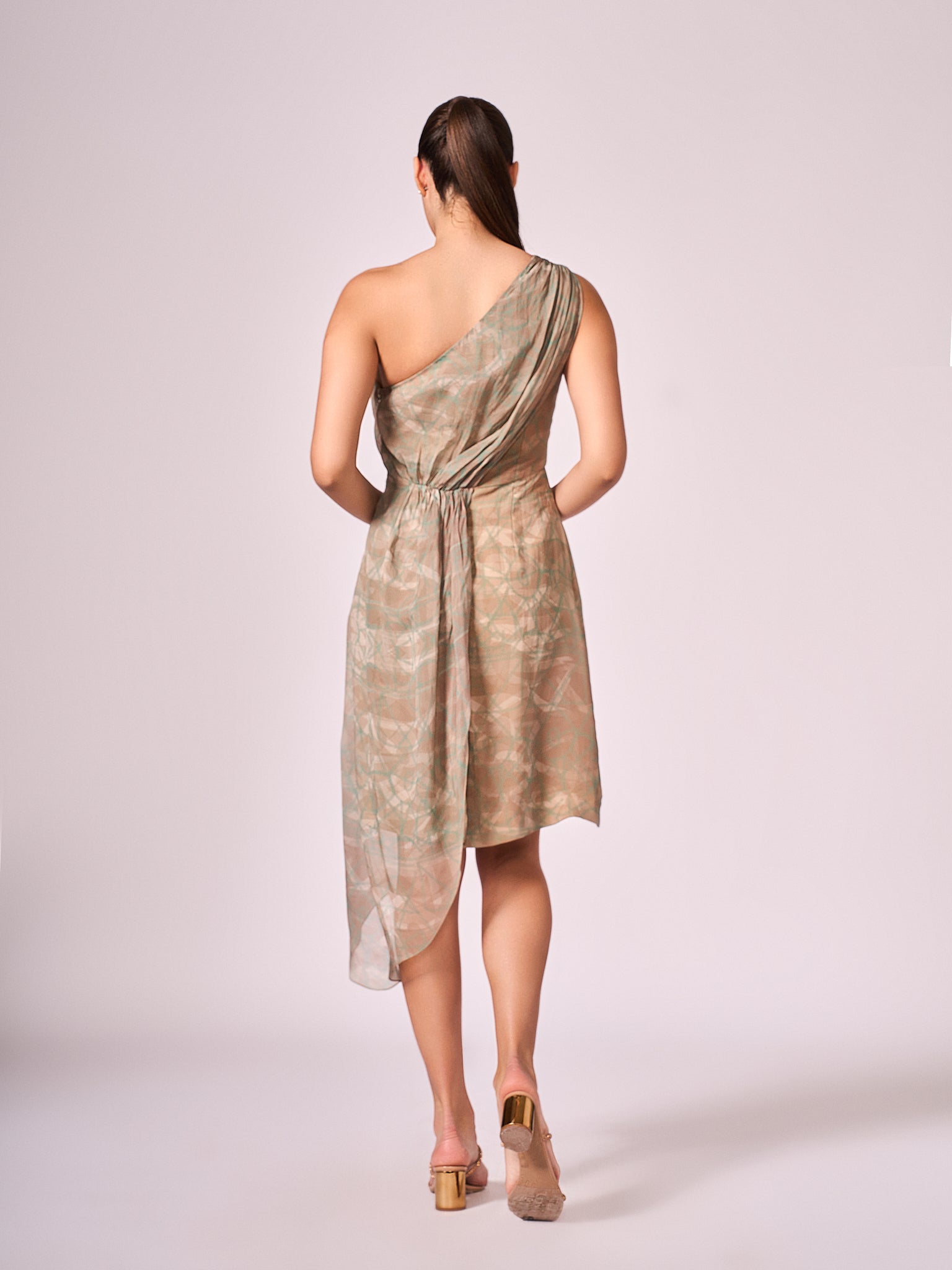 Pearl mouse grey abstract print layered dress