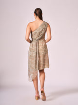 Pearl mouse grey abstract print layered dress