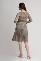 Pearl Mouse Grey Abstract print overlap crop top