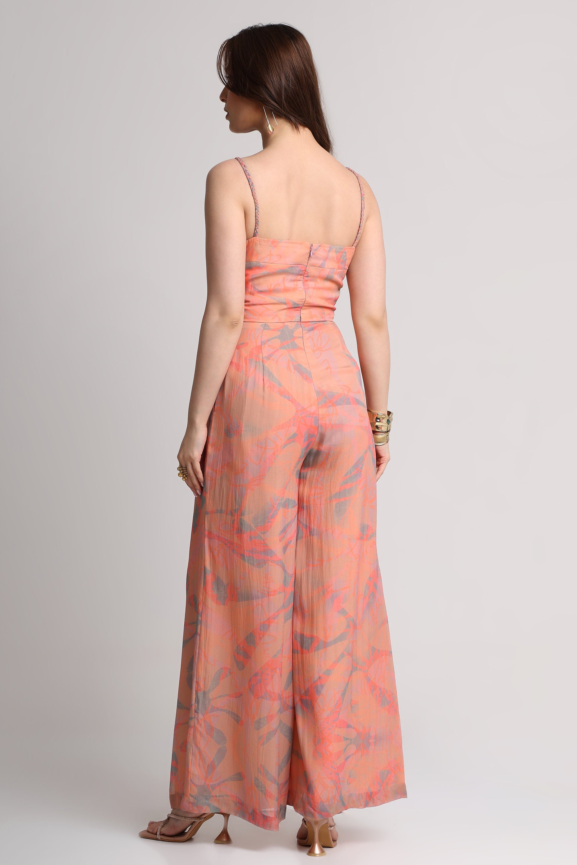 Peach abstract floral print jumpsuit