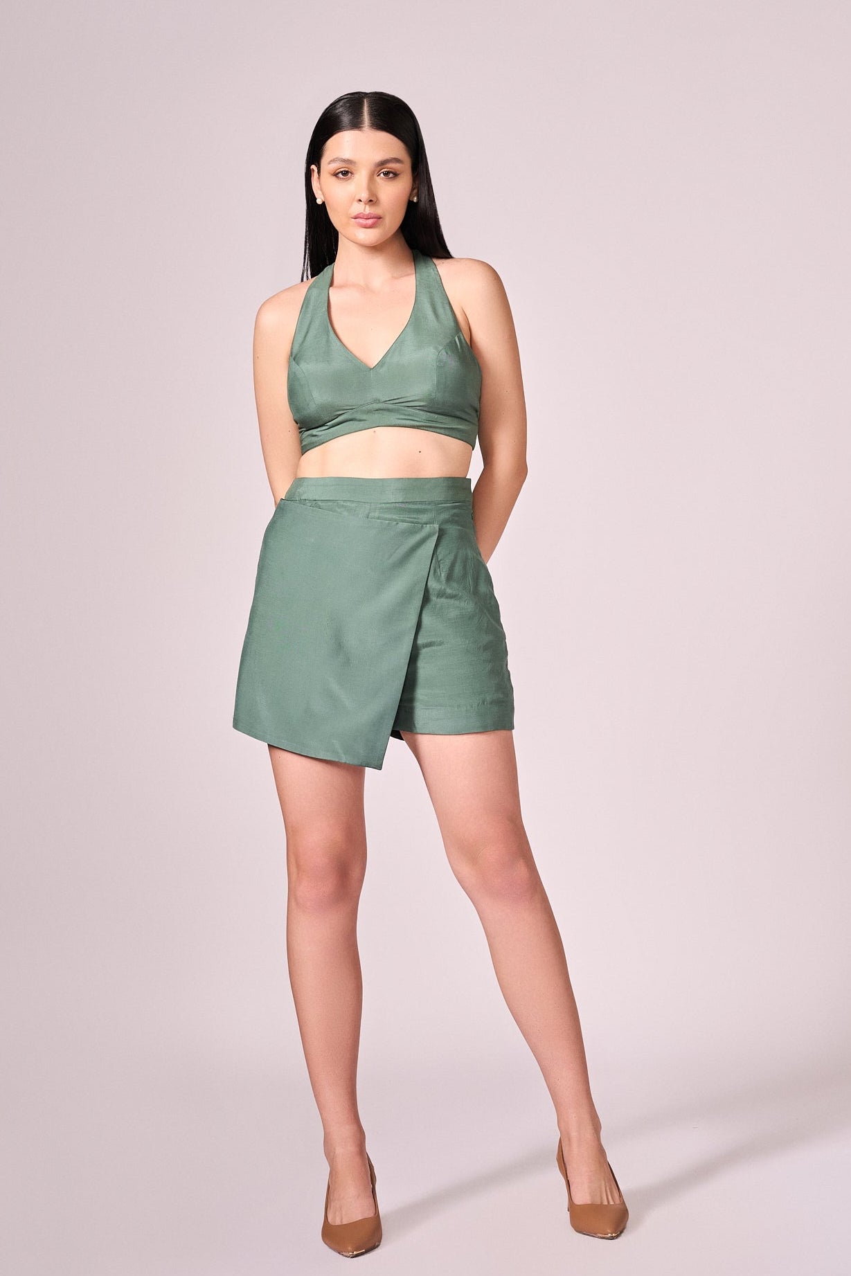 Chalk green blouse and skort set
