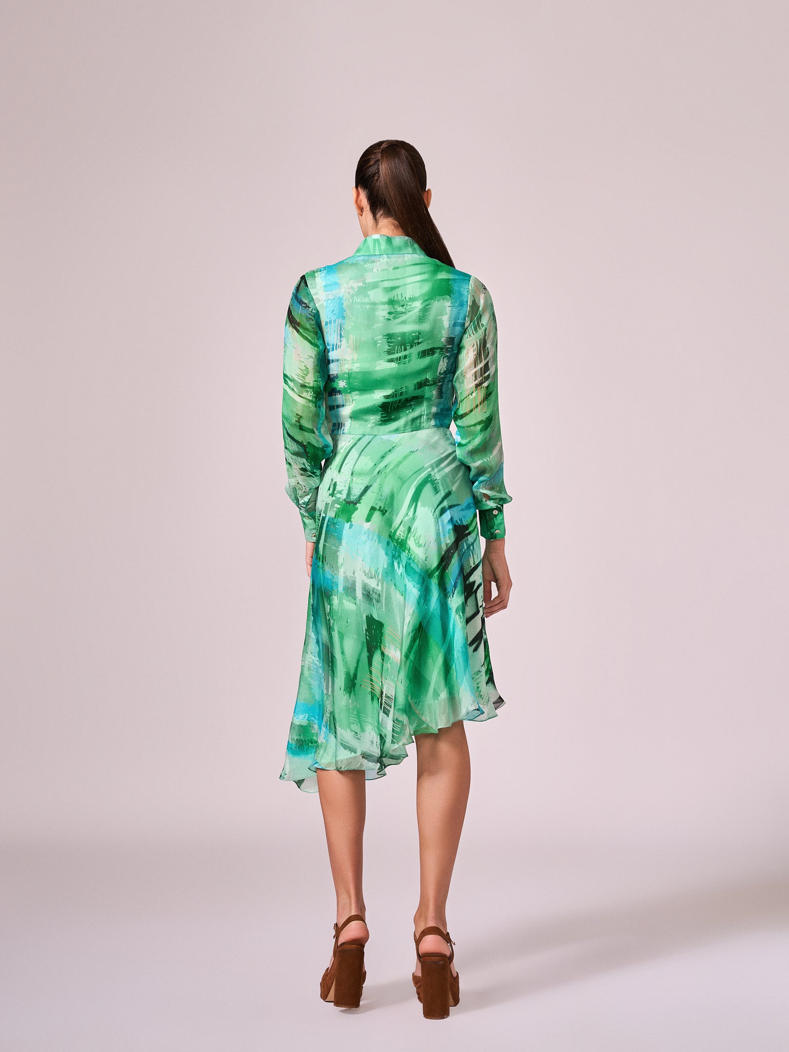 Greens abstract print midi dress