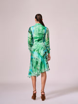 Greens abstract print midi dress