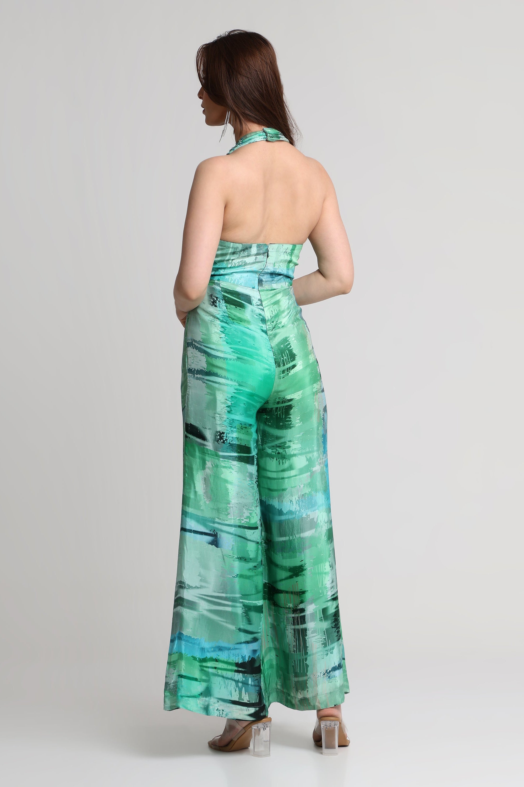 Green Geometric art print jumpsuit
