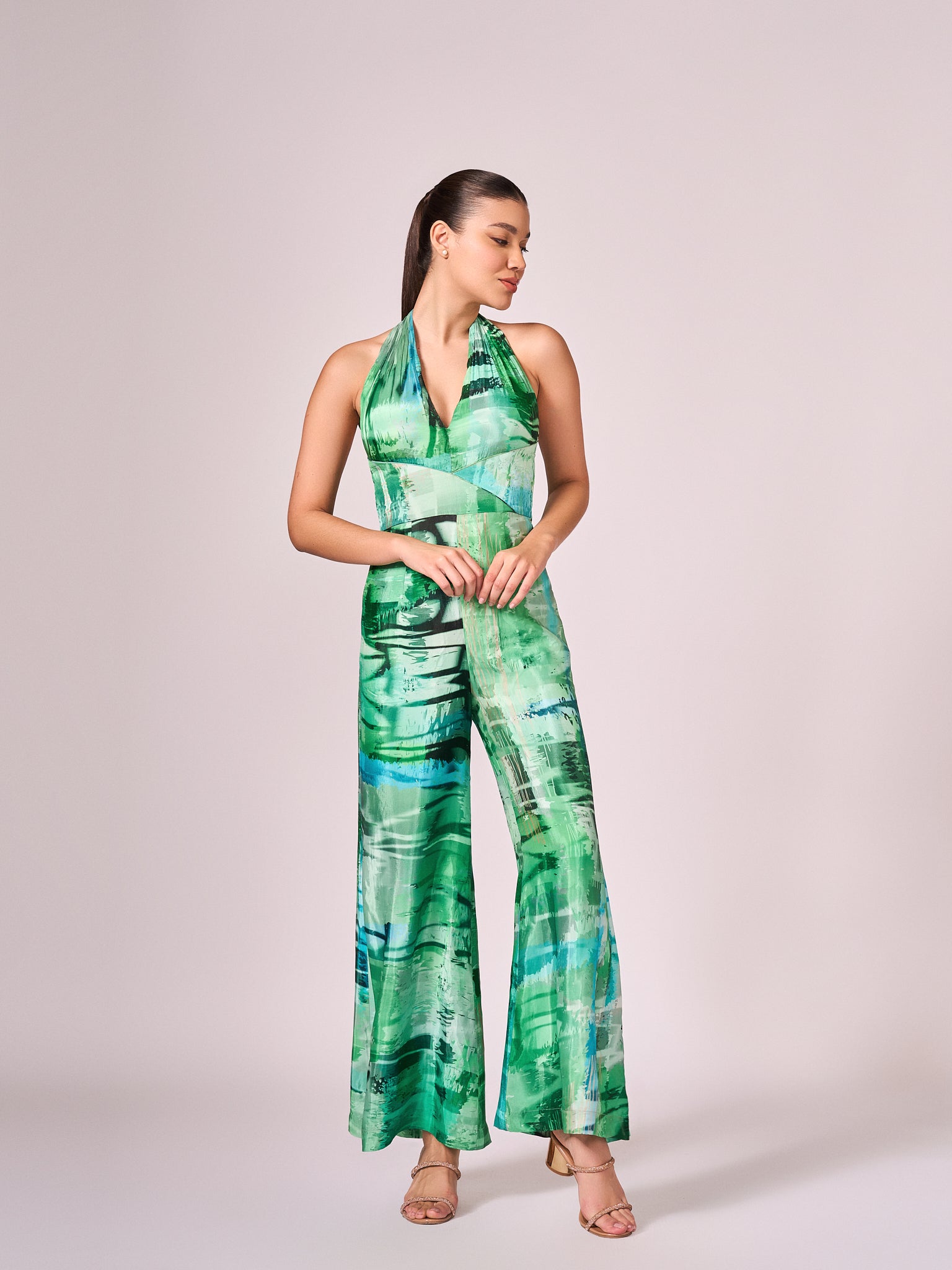 Greens abstract print  jumpsuit