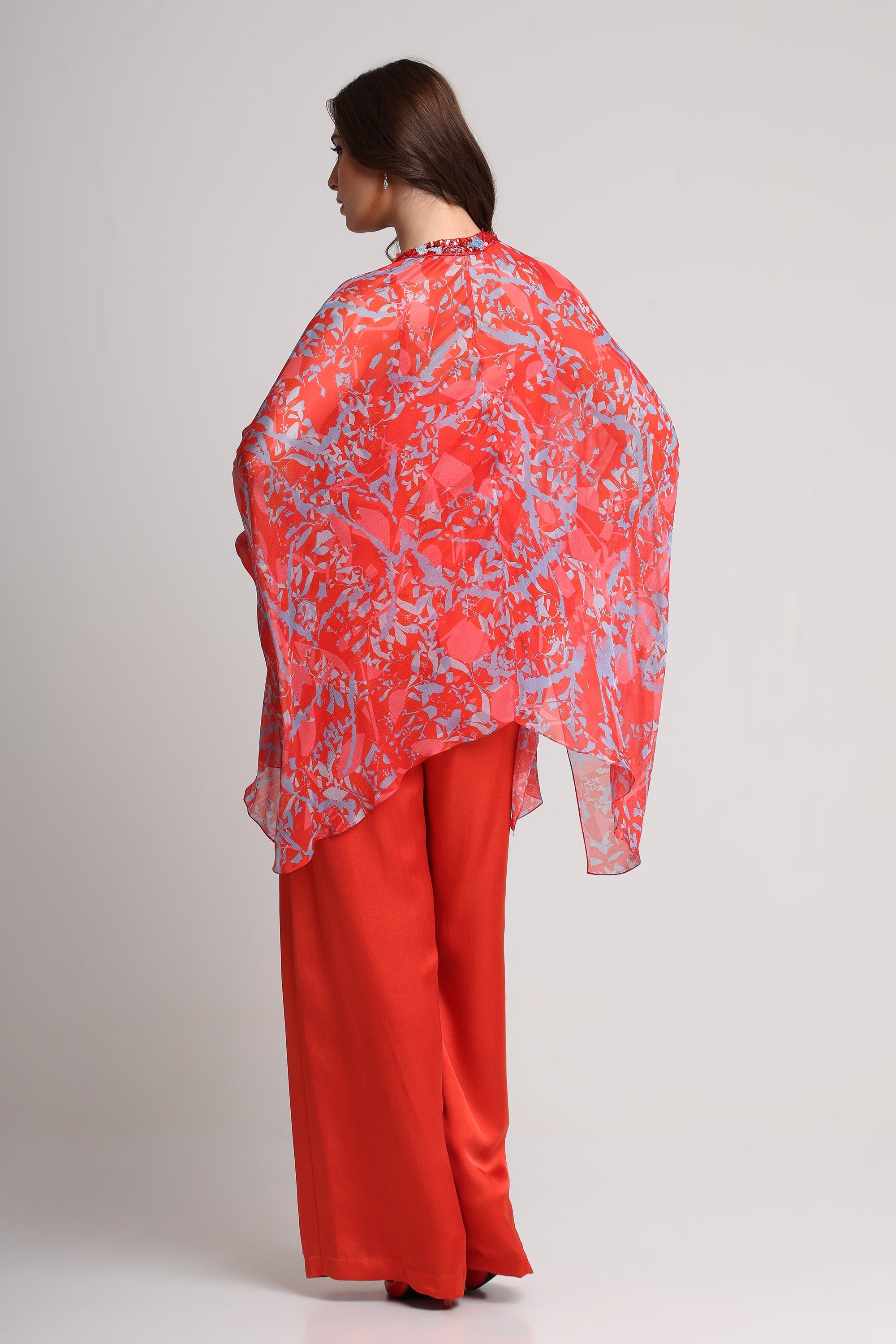 Red abstract floral print kaftan top