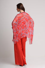 Red abstract floral print kaftan top
