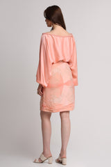 Peach Abstract Flowers Lines  Print  skirt