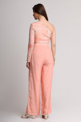 Peach abstract floral lines print top and pant set