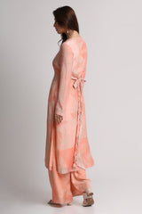 Peach Abstract Floral Lines Print kurta set