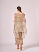 Pearl mouse grey abstract print kaftan top and drape skirt set