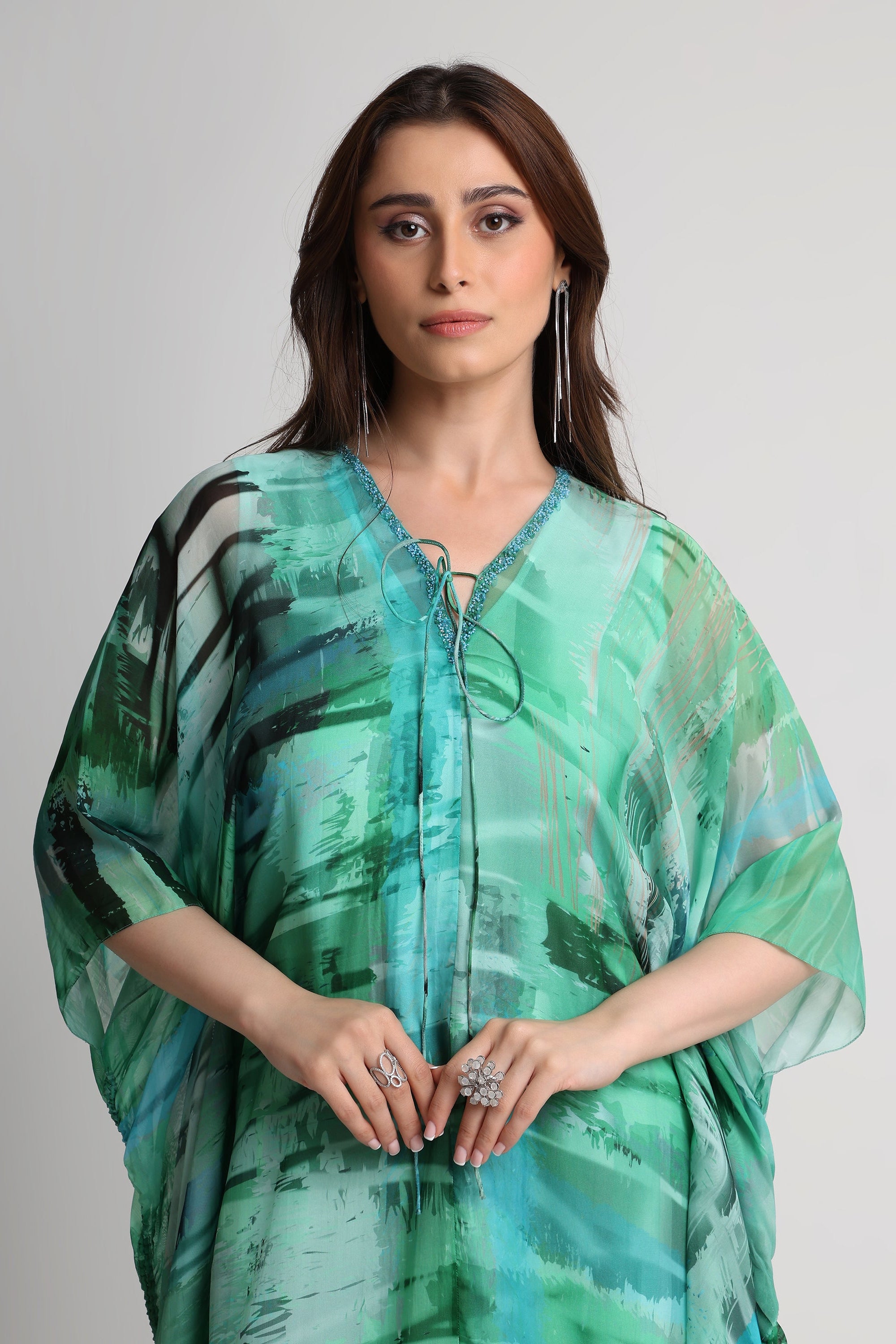 Green Geometric art print kaftan