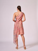 Peach abstract floral print layered  dress