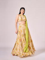 Lime green geometric print  lehenga set