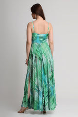 Green Geometric art print maxi dress