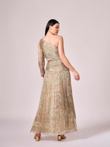 Pearl mouse grey abstract print long slit dress