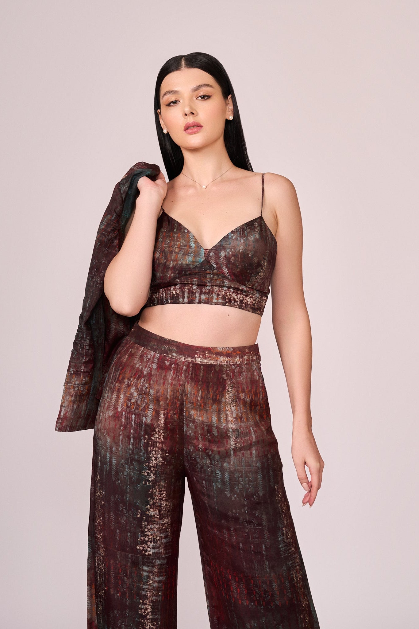 Maroon abstract floral print jacket