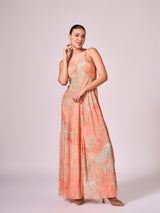 Apricot abstract floral print maxi dress