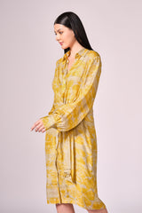 Grey yellow forest print shirt  dress