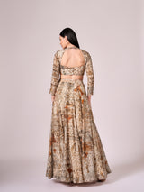 Brown Floral print lehenga Set