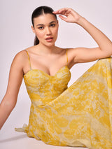 Yellow abstract print short dress