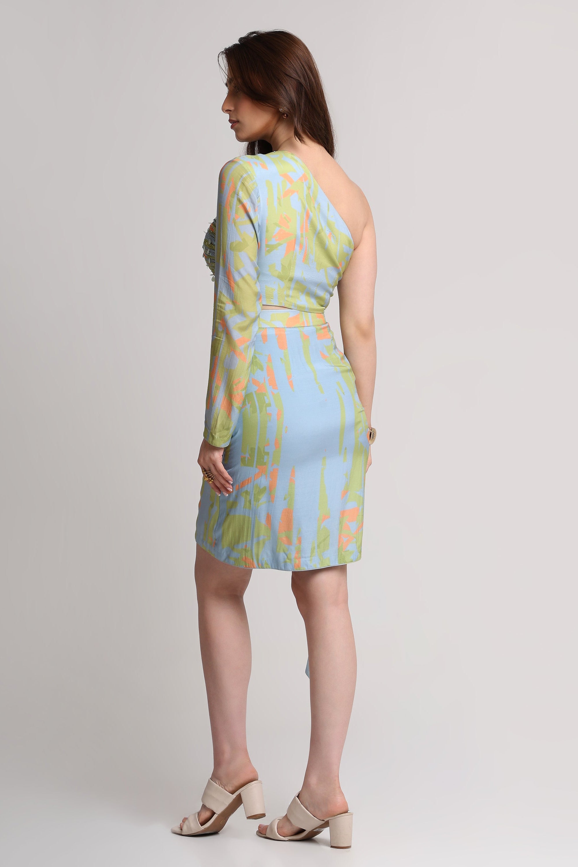 Green blue abstract print top
