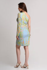 Green blue abstract print top