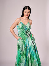 Green abstract print maxi dress