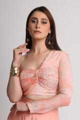 Peach Abstract Flowers Lines Print top