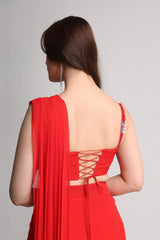 Red aura drape saree