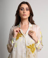 Beige neon abstract floral print shirt