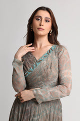 Pearl Mouse Grey Abstract print overlap crop top