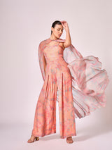Peach absract floral print jumpsuit