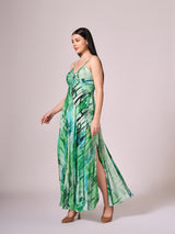 Green abstract print maxi dress
