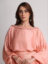 Peach abstract floral lines print top and skirt set