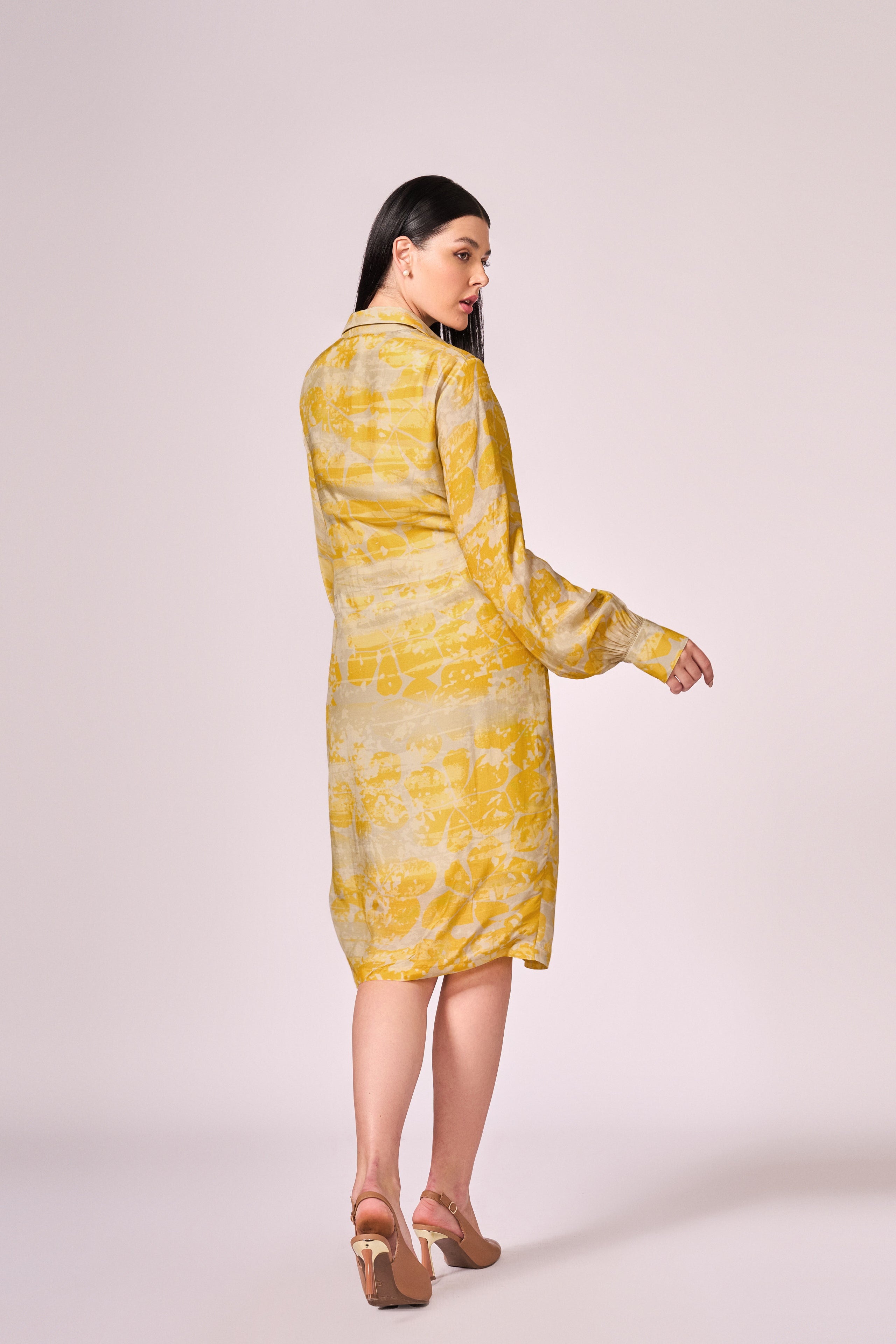 Grey yellow forest print shirt  dress