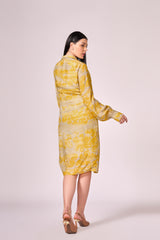 Grey yellow forest print shirt  dress