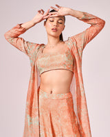 Apricot abstract floral print lehenga set