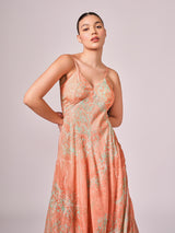 Apricot abstract floral print maxi dress