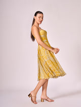 Yellow abstract print short dress