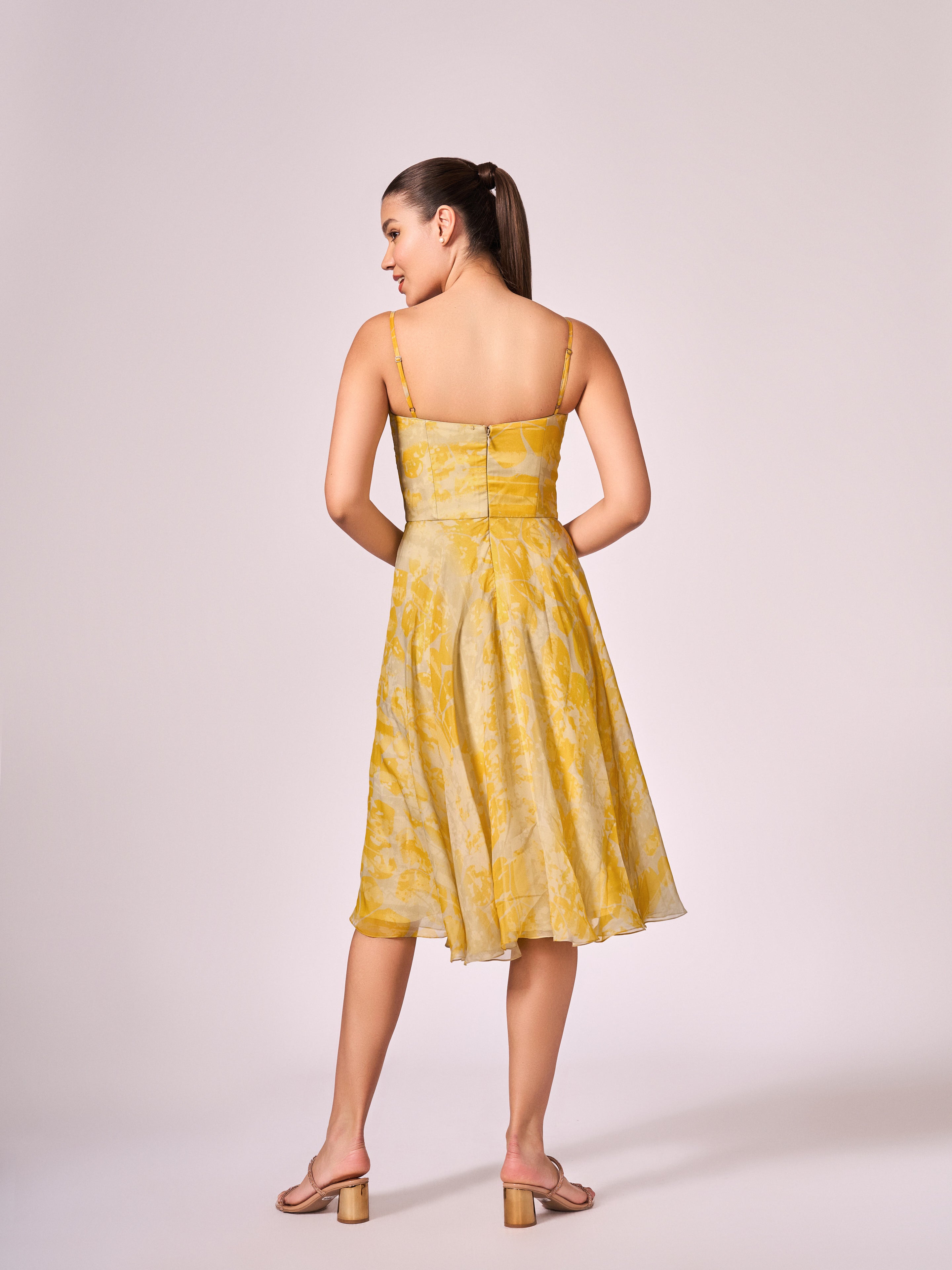 Yellow abstract print short dress